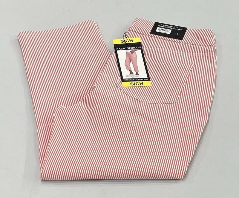 2 MARIO SERRANI WOMEN'S COMFORT STRETCH CAPRI TOMATO / IVORY & BLUE IVORY XXL