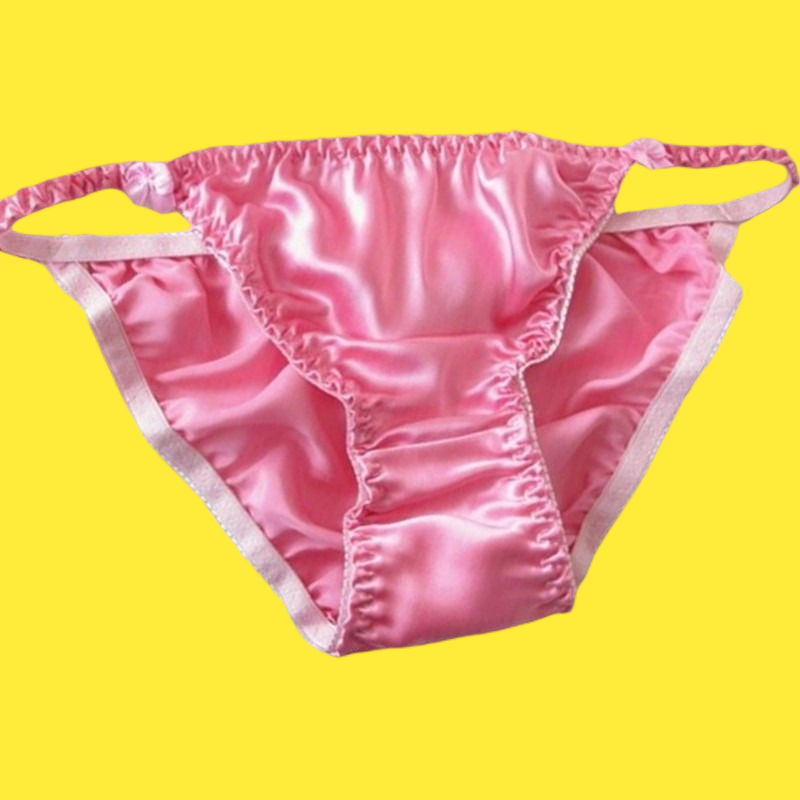 2 Pairs 100% Silk Bikinis Mens Underwear Womens Panties Beach Shiny Oil Knickers