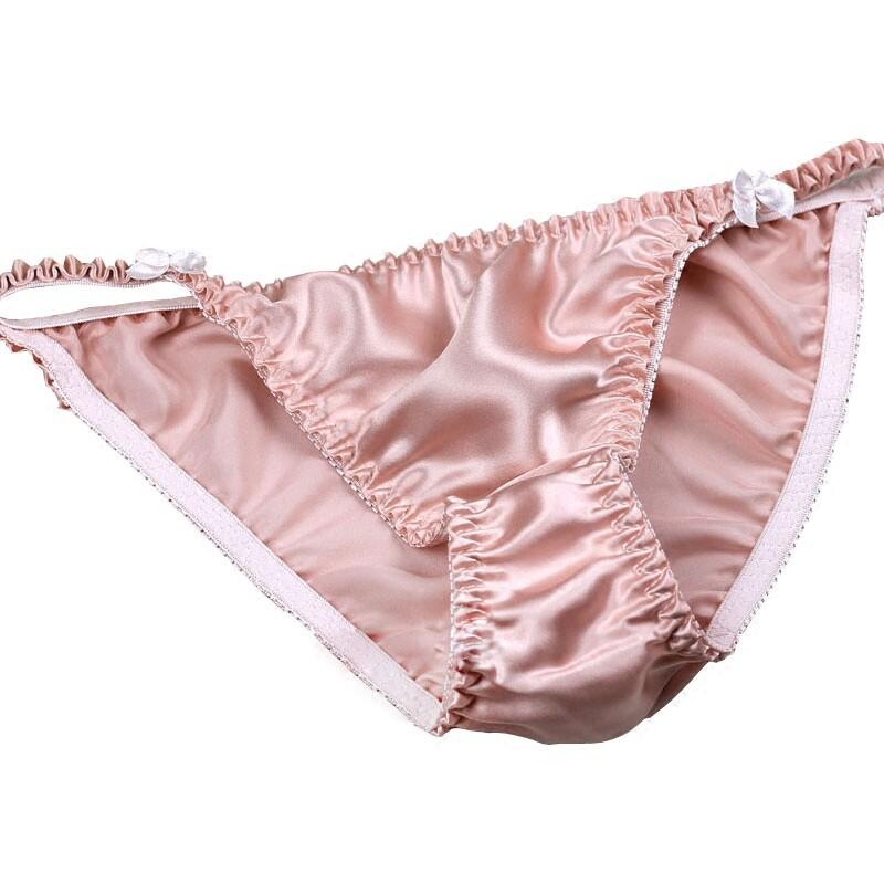 2 Pairs 100% Silk Bikinis Mens Underwear Womens Panties Beach Shiny Oil Knickers