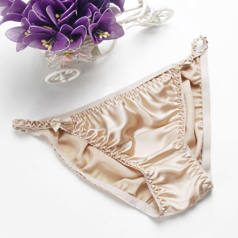 2 Pairs 100% Silk Bikinis Mens Underwear Womens Panties Beach Shiny Oil Knickers