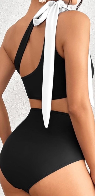 2 Piece One Bow Shoulder Cutout Swimsuit Ruched High Waisted Bathing Suit XLARGE