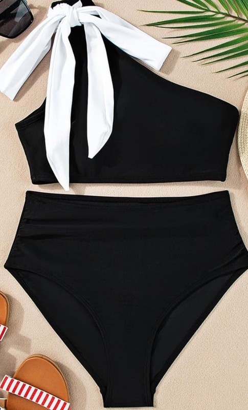2 Piece One Bow Shoulder Cutout Swimsuit Ruched High Waisted Bathing Suit XLARGE