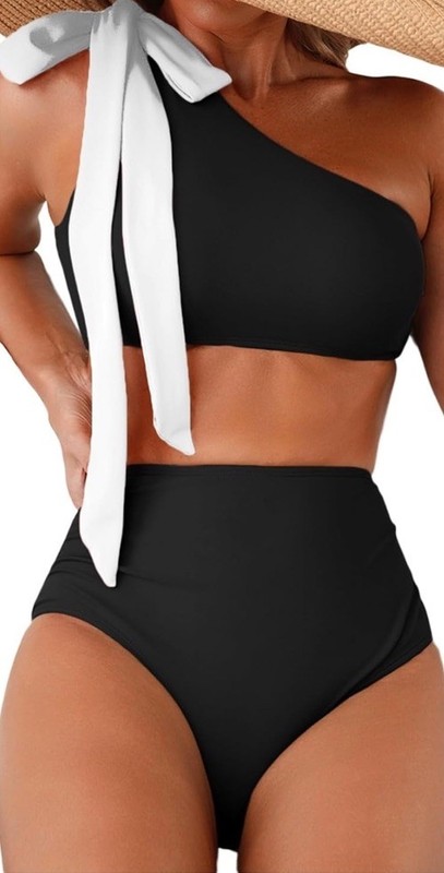 2 Piece One Bow Shoulder Cutout Swimsuit Ruched High Waisted Bathing Suit XLARGE