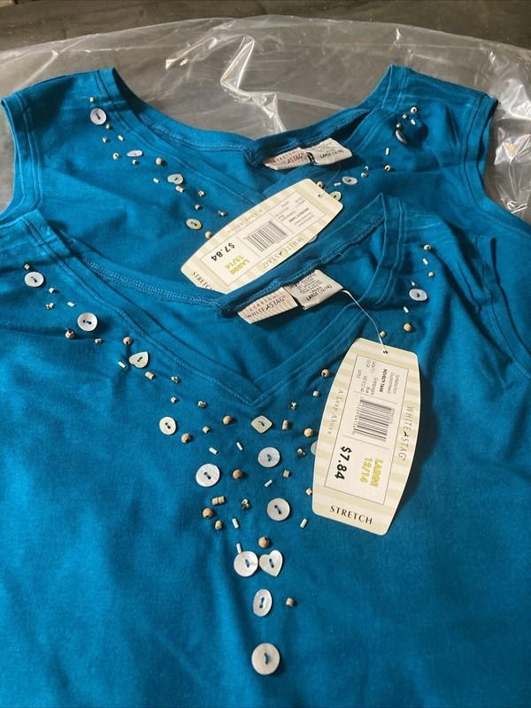 2 Pk White Stag Tank Top Womens Large Sleeveless Pullover Blouse Shirt Cotton