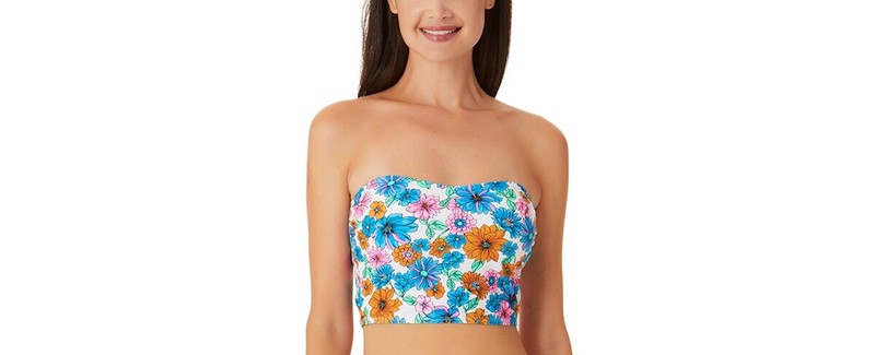 $20 California Waves Womens Wall Paper Floral Long-Line Bandeau Top Size XL