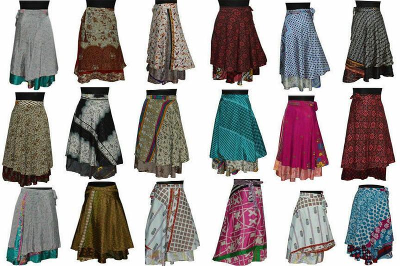 20 PC Wholesale Lot Skirt Women Wrap Around Silk Skirt Long Skirt Indian Dress