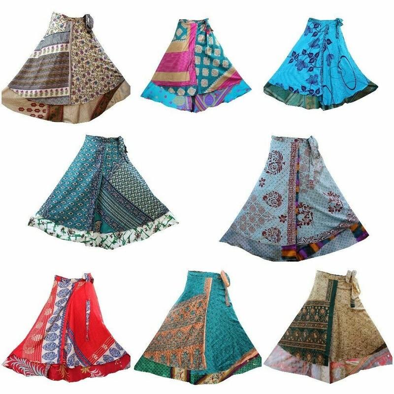 20 PC Wholesale Lot Skirt Women Wrap Around Silk Skirt Long Skirt Indian Dress