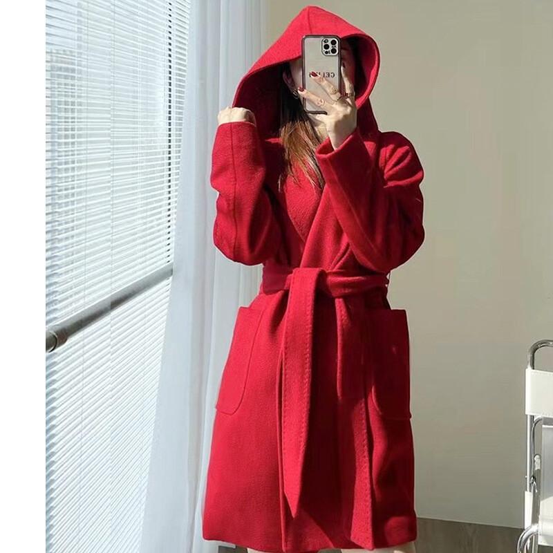 2024 Winter Womens Cashmere Wool Trench Coat Loose Lapel Collar Formal Long Coat