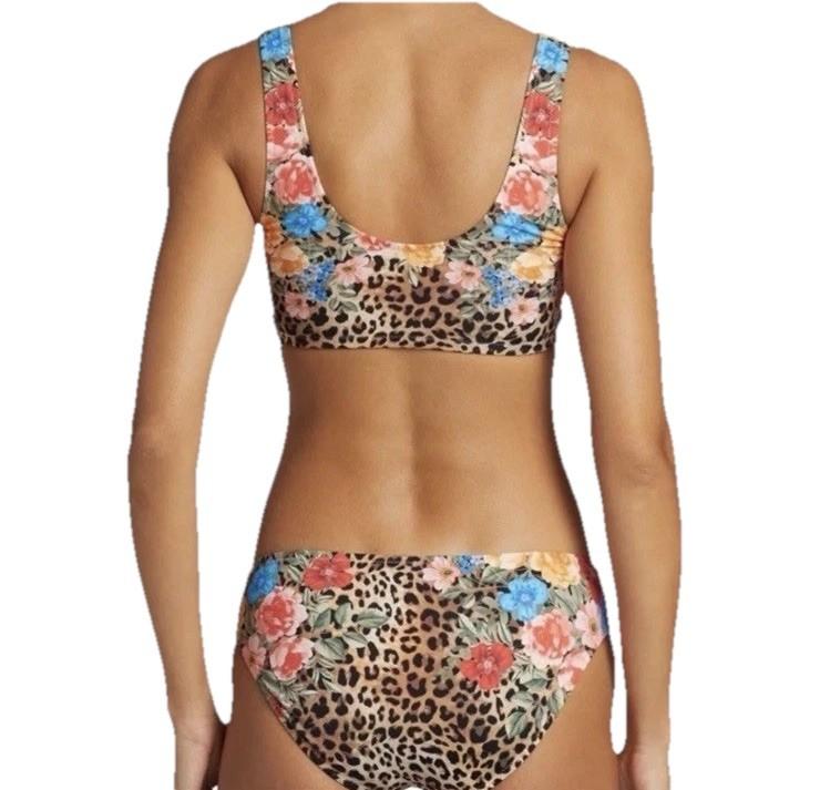 $216 JOHNNY WAS $128 CHEETAH RUCHED BIKINI TOP AND $88 BOTTOM SET 2 Pcs