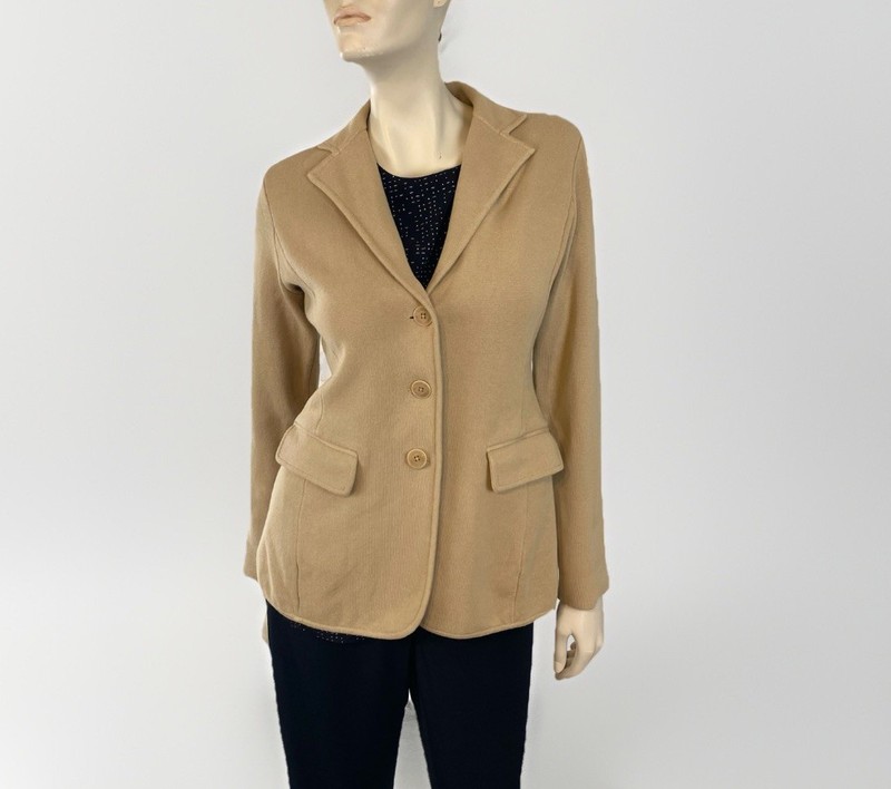 $225 LAUREN Ralph Lauren Women’s Tan L Cotton Blend Knit Sweater Blazer New