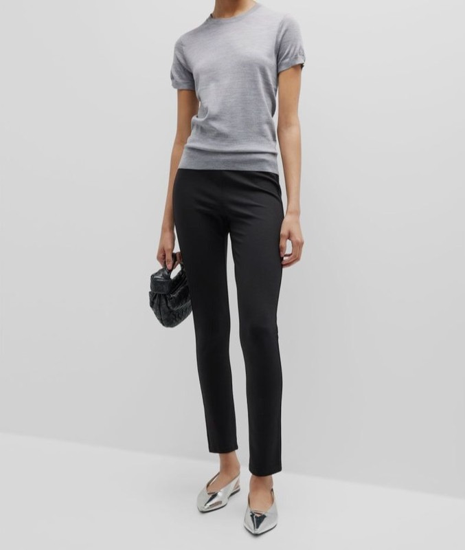 $225 Theory Women's Gray Basic Regal Wool Short-Sleeve T-Shirt Petite Size P