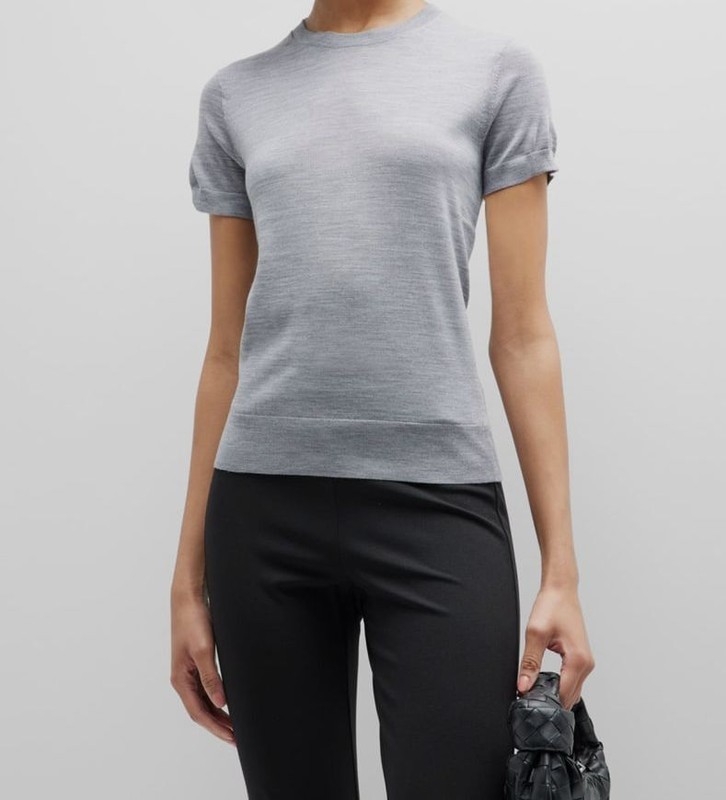 $225 Theory Women's Gray Basic Regal Wool Short-Sleeve T-Shirt Petite Size P