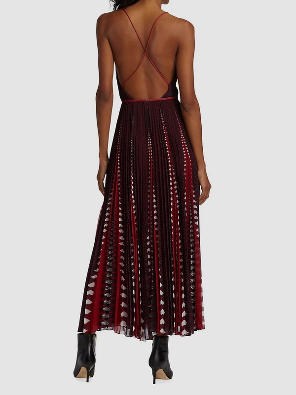 $2495 Altuzarra Women's Red Oceanid Pleated Print Midi Dress Size 40