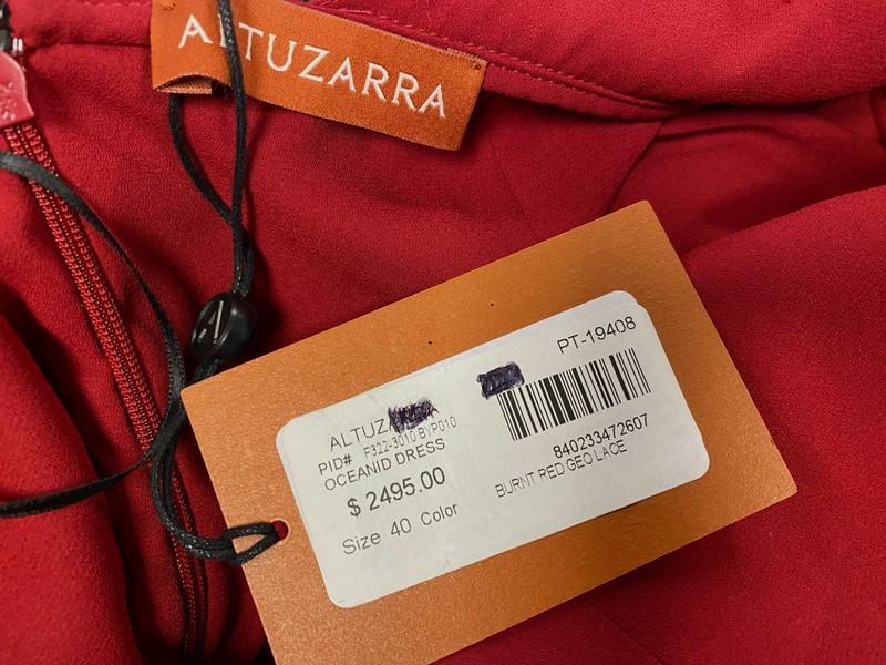 $2495 Altuzarra Women's Red Oceanid Pleated Print Midi Dress Size 40