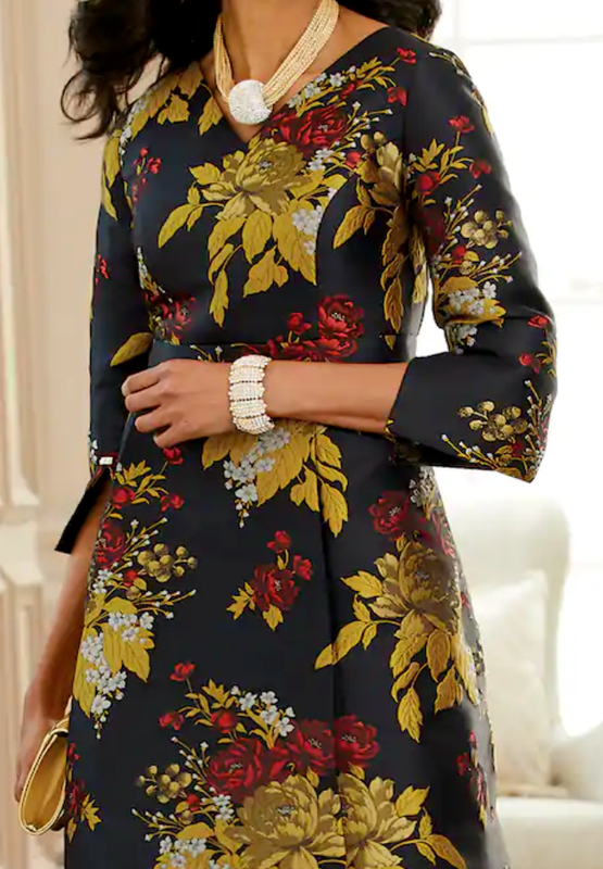 24W Midnight Velvet Black Gold Formal Wedding Church Party Tatum Elegant Dress