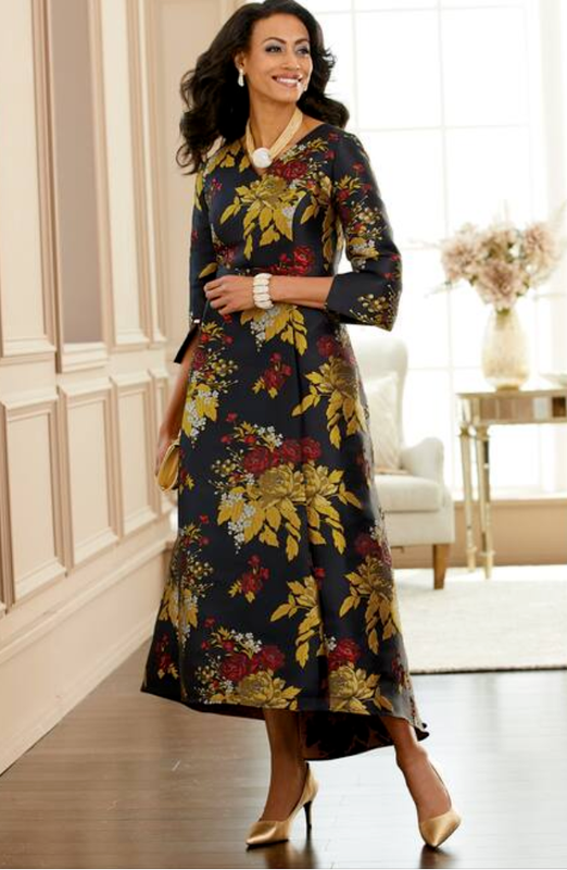 24W Midnight Velvet Black Gold Formal Wedding Church Party Tatum Elegant Dress