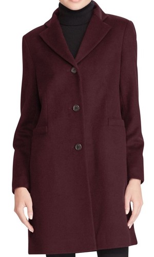 $250 Reefer Wool Blend Coat By Lauren Ralph Lauren Burgundy Women’s Size 16
