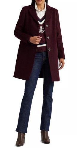 $250 Reefer Wool Blend Coat By Lauren Ralph Lauren Burgundy Women’s Size 16