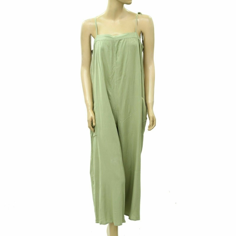 266126 Asos Design Cami Minimal Jumpsuit Sleeveless Cami Wide Leg Green M-8 NEW