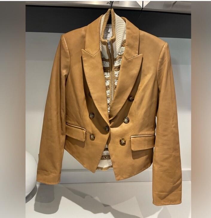 $278 NWT VERONICA BEARD Ariana Striped White Camel Tan Knit Dickey Jacket Insert