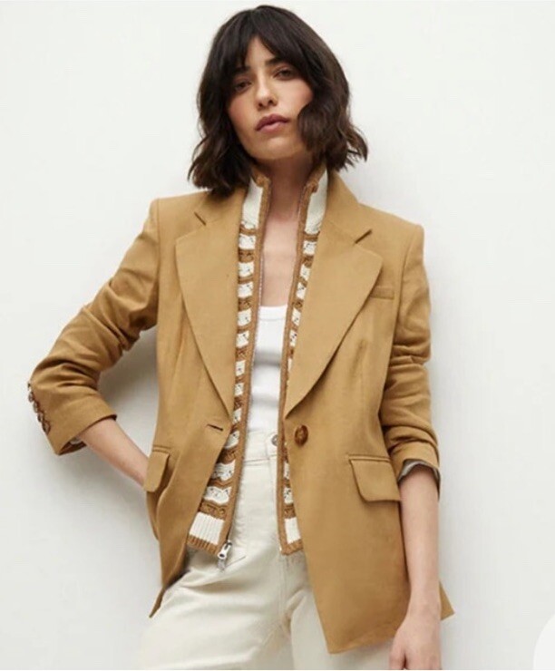 $278 NWT VERONICA BEARD Ariana Striped White Camel Tan Knit Dickey Jacket Insert