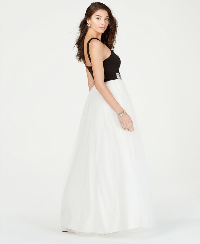 $285 Speechless Junior Women'S Black White Rhinestone-Belt A-Line Gown Dress 13