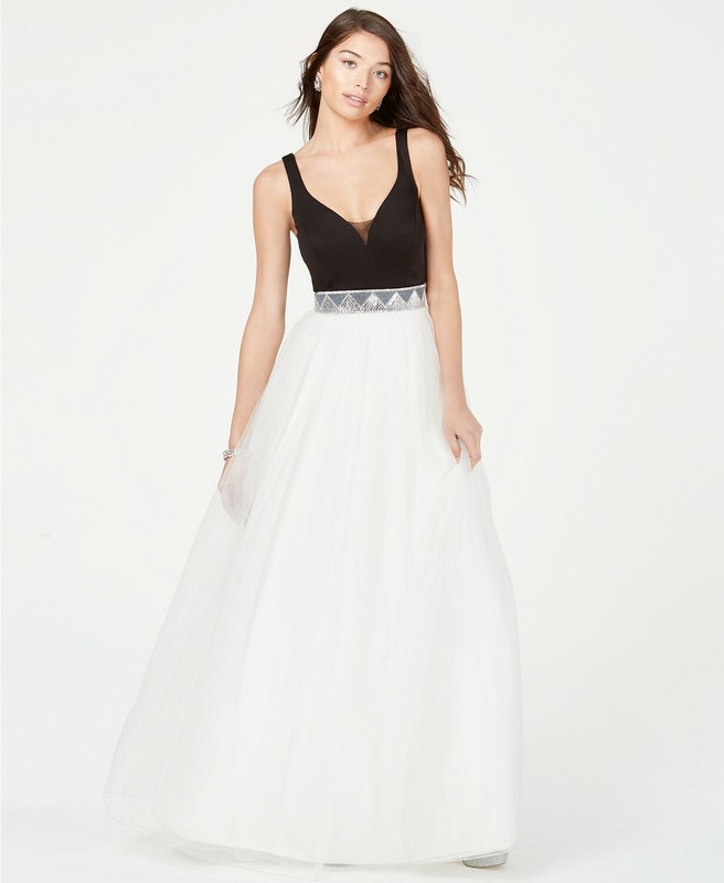 $285 Speechless Junior Women'S Black White Rhinestone-Belt A-Line Gown Dress 13