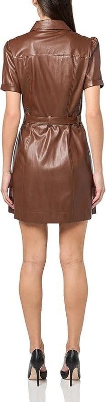 $299 - PAIGE Amina Faux Leather Mini Shirtdress In Landslide Size S