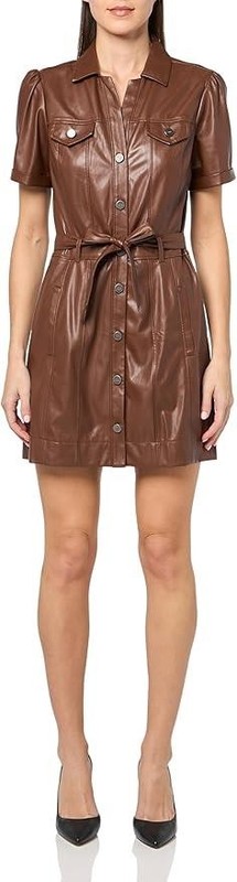 $299 - PAIGE Amina Faux Leather Mini Shirtdress in Landslide Size S