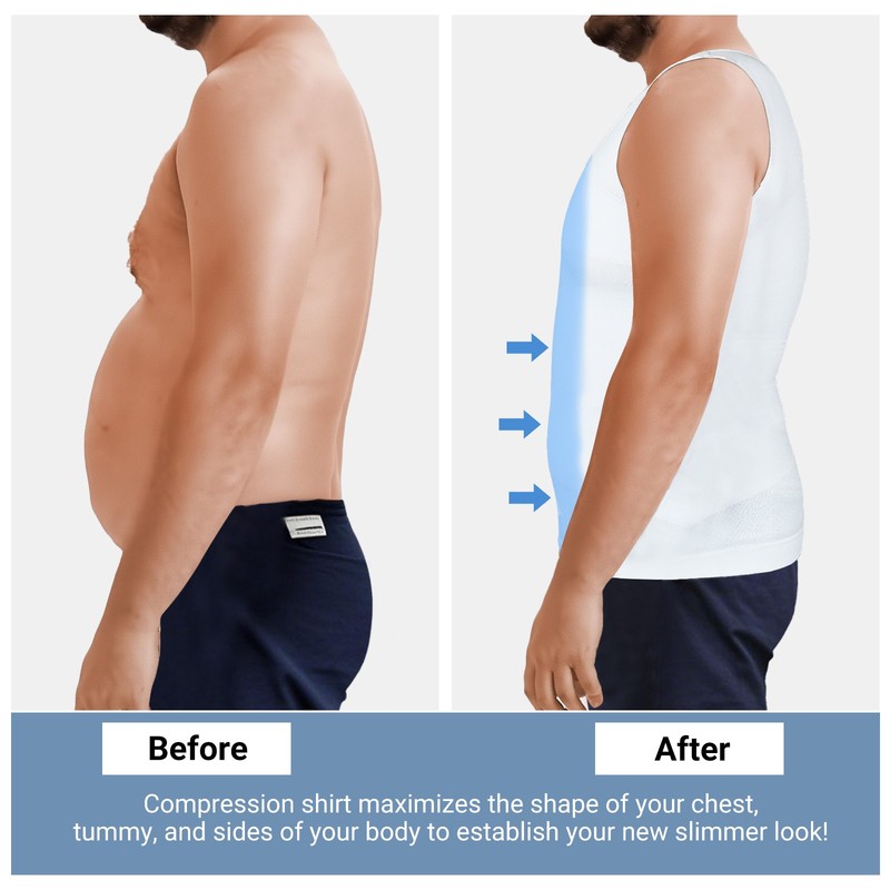 2Pcs Men's Body Slimming Shirt Compression Vest Elastic Slim Shapewear Tank Top