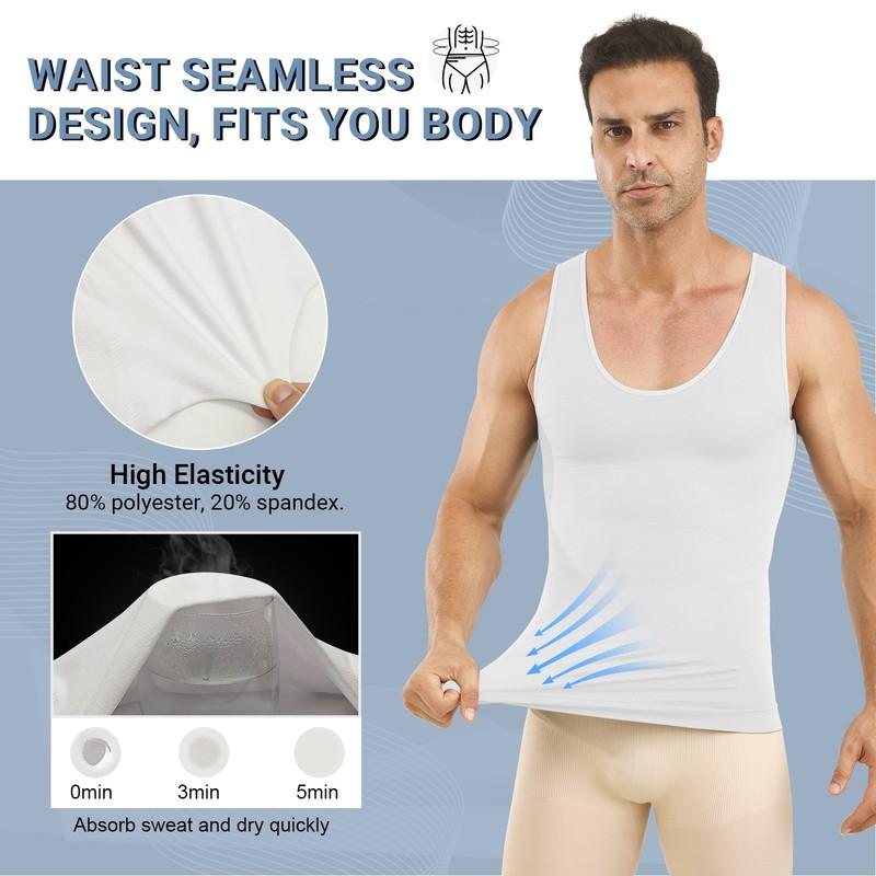 2Pcs Men's Body Slimming Shirt Compression Vest Elastic Slim Shapewear Tank Top
