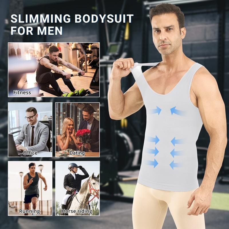 2Pcs Men's Body Slimming Shirt Compression Vest Elastic Slim Shapewear Tank Top