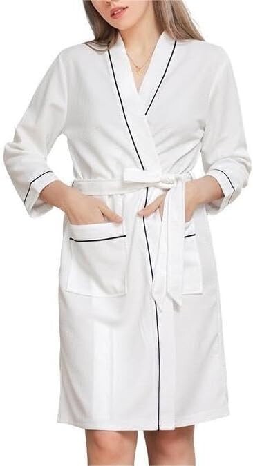 3/4 Sleeve Cotton Blen Waffle Robe Bathrobe / Spa Robe For Men Or Women (White)