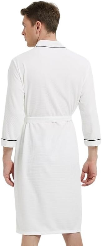 3/4 Sleeve Cotton Blen Waffle Robe Bathrobe / Spa Robe For Men Or Women (White)