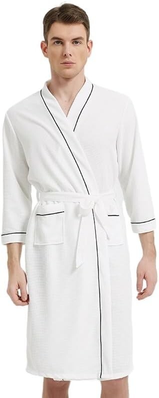3/4 Sleeve Cotton Blen Waffle Robe Bathrobe / Spa Robe For Men Or Women (White)