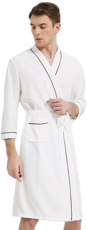 3/4 Sleeve Cotton Blen Waffle Robe Bathrobe / Spa Robe for Men or Women (White)