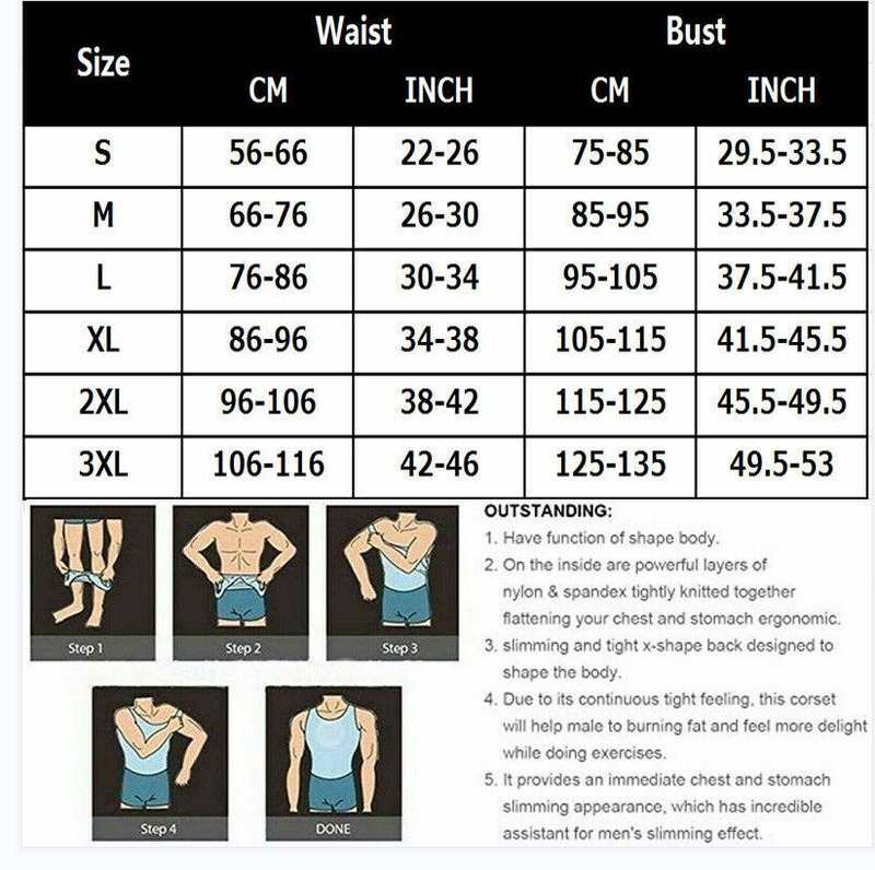 3 Packs Men Body Shaper Slimming Tummy Vest Compression Shirt Tank Top Shapewear