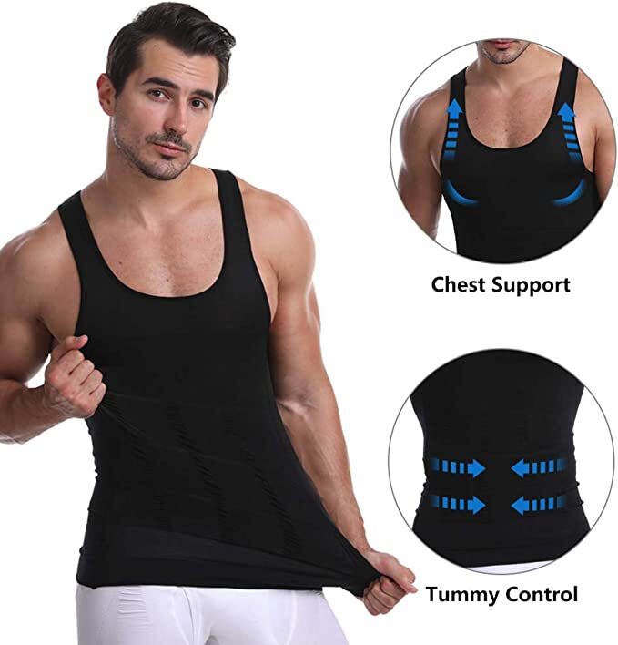 3 Packs Men Body Shaper Slimming Tummy Vest Compression Shirt Tank Top Shapewear