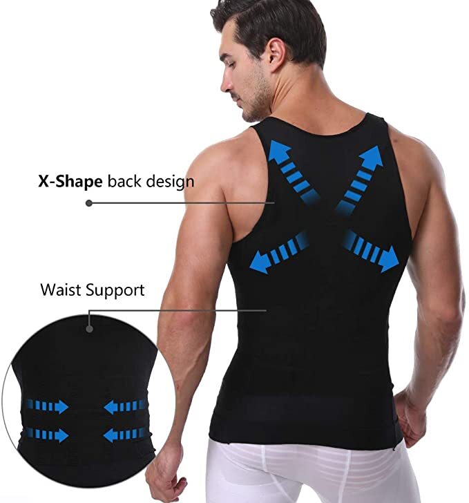3 Packs Men Body Shaper Slimming Tummy Vest Compression Shirt Tank Top Shapewear