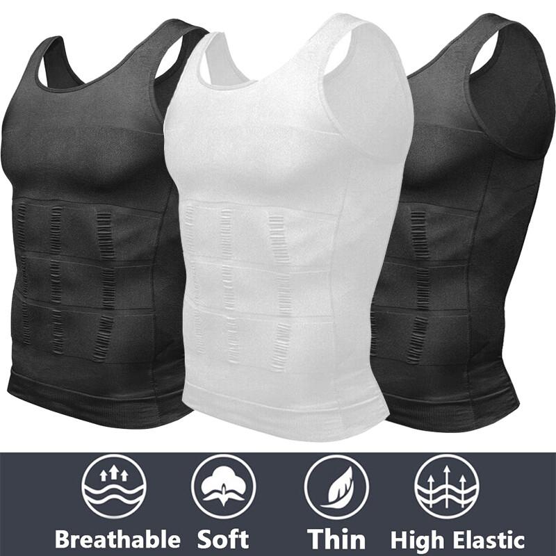 3 Packs Men Body Shaper Slimming Tummy Vest Compression Shirt Tank Top Shapewear