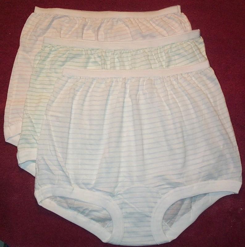 3 Pair 100% COTTON BAND LEG PANTY Size 5 in Assorted Stripes U.S.A. Made