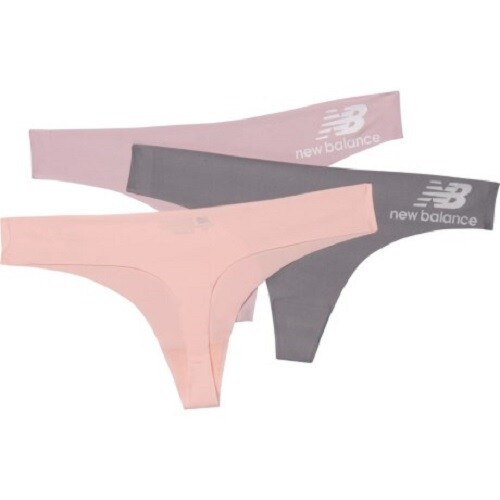 3 Pair New Balance Seamless Thong Panties Women's Size L Gray Pink MPO