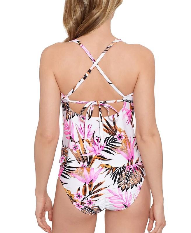 $30 Salt + Cove Womens Tropic Time Printed V-Wire Tankini Top Natural Size XL