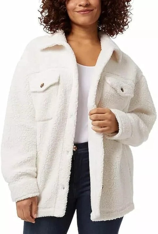 32 Degrees Heat Women's Super Soft Cozy Over Shirt Jacket Cream Size XL/XXL