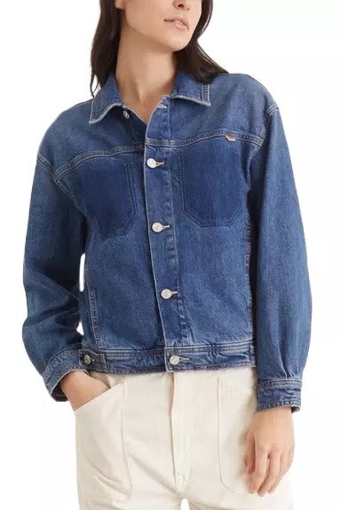 $398 - MOTHER The Back Road Sherpa Patchwork Denim Ja In Running Scissors XS