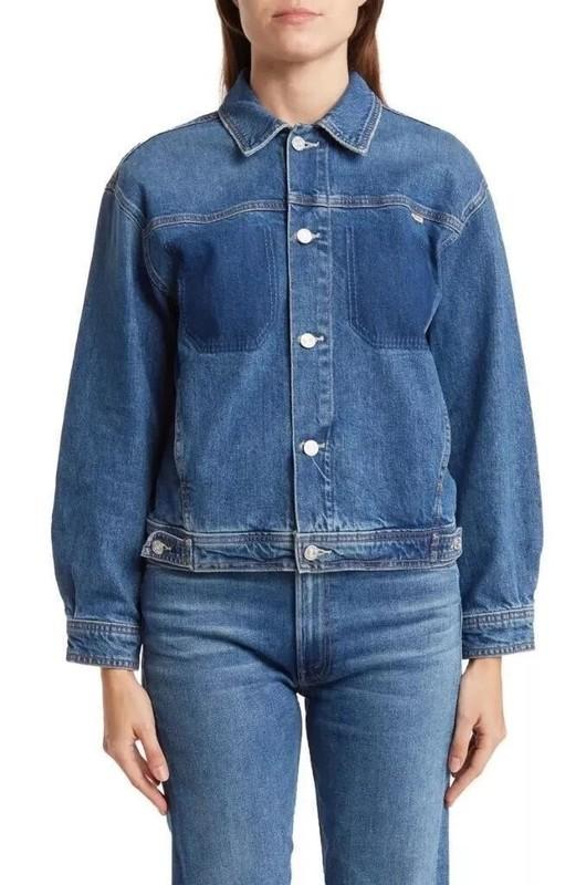 $398 - MOTHER The Back Road Sherpa Patchwork Denim Ja In Running Scissors XS
