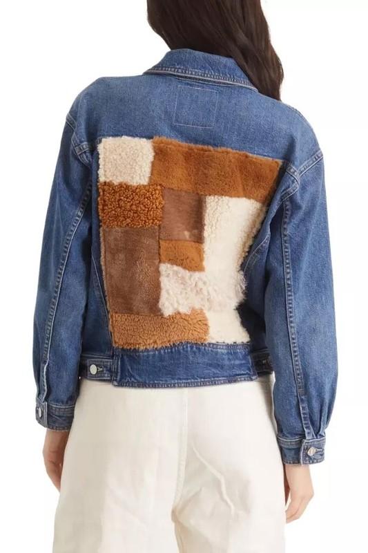 $398 - MOTHER The Back Road Sherpa Patchwork Denim Ja in Running Scissors XS
