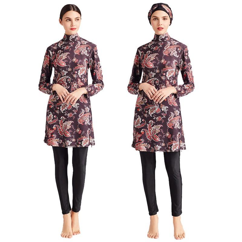 3pcs Muslim Women Floral Swimwear Bathing Full Cover Modest Swimsuit Beachwear