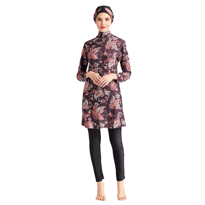 3pcs Muslim Women Floral Swimwear Bathing Full Cover Modest Swimsuit Beachwear