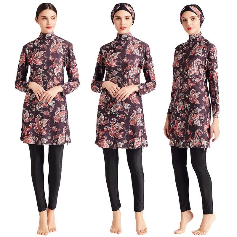 3pcs Muslim Women Floral Swimwear Bathing Full Cover Modest Swimsuit Beachwear
